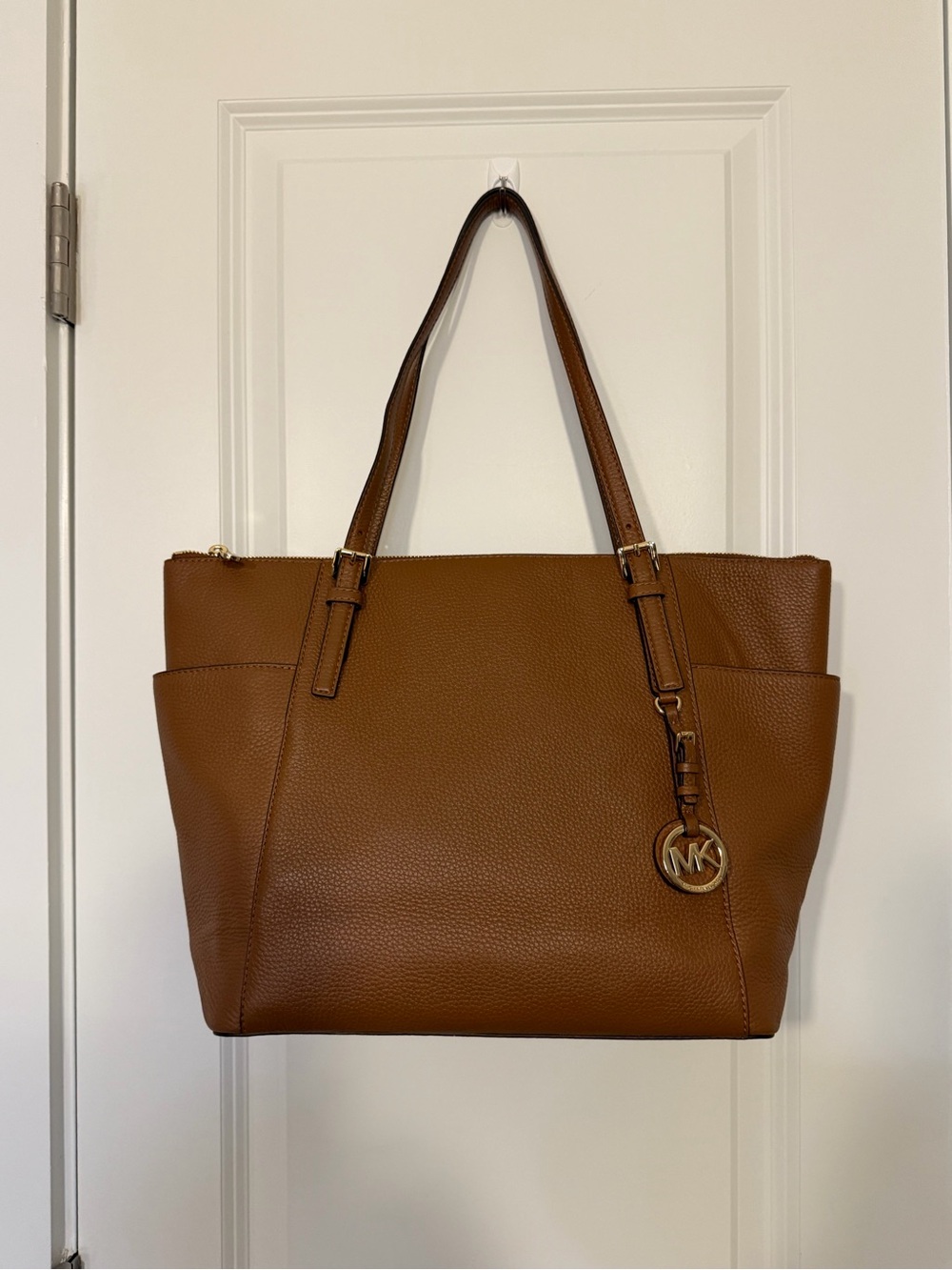 Michael Kors Cognac Leather Tote with MK Charm